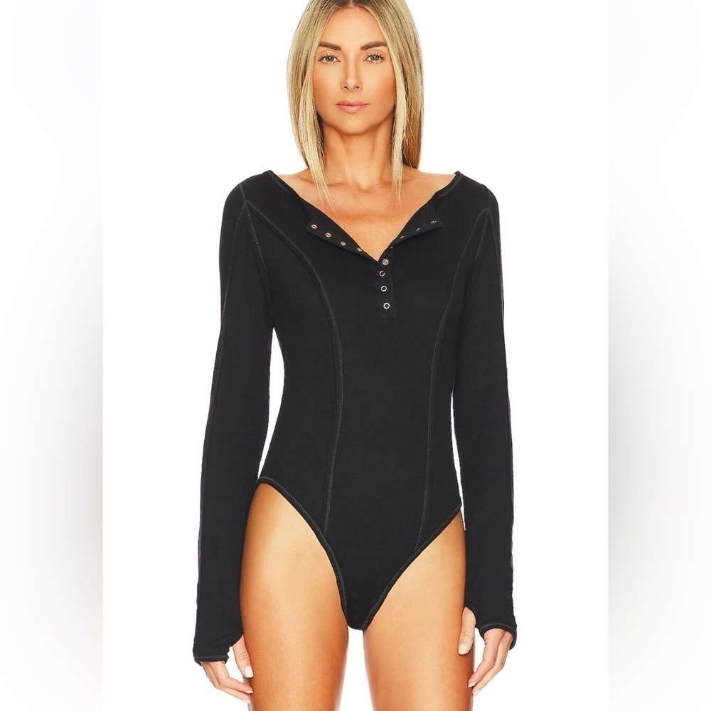 Free People Sloane Bodysuit in Black Small